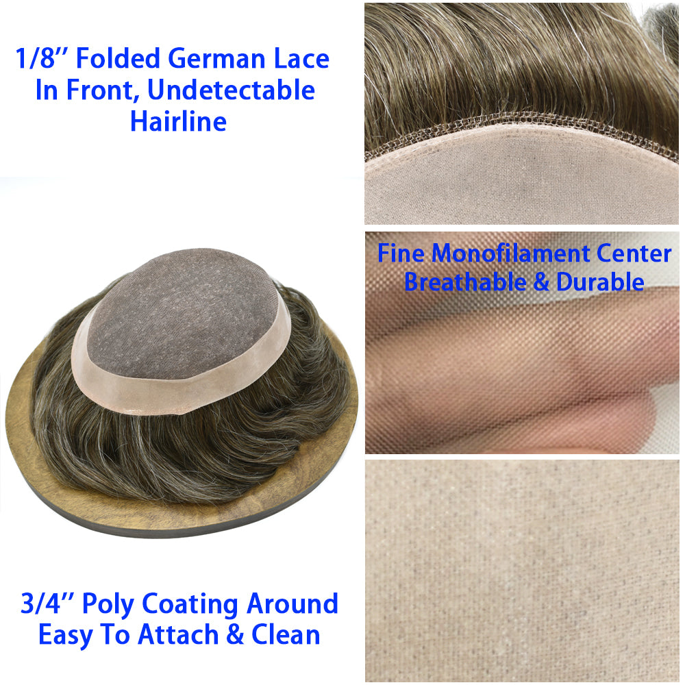 Toupeeunion Fine Monofilament Hair Replacement System PU Coating Men's Toupee Natural Hairline Men Hair Piece