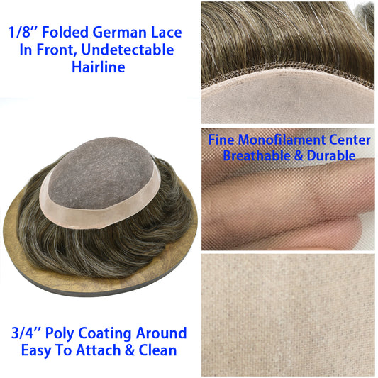 Toupeeunion Fine Monofilament Hair Replacement System PU Coating Men's Toupee Natural Hairline Men Hair Piece