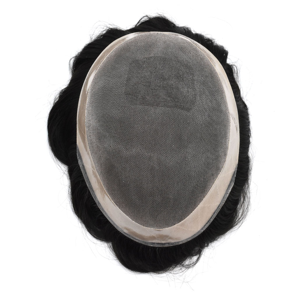 Toupeeunion Durable Fine Monofilament Toupee Poly Coating Hair Replacement System Breathable Men's Toupee