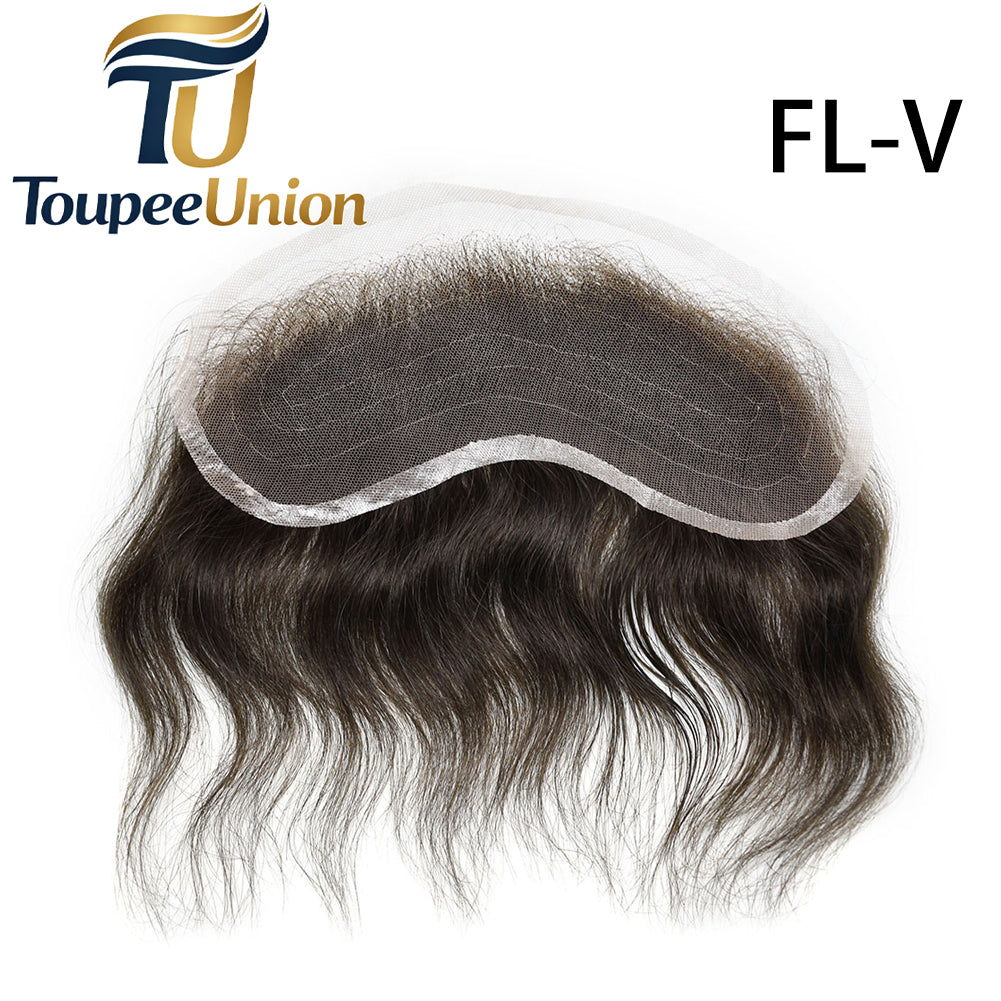 Toupeeunion Full Lace Mens Frontal Hair Piece For Forehead Remy Human Hair Patch For Hairline Hair Extension V-Shape Mens Hair System