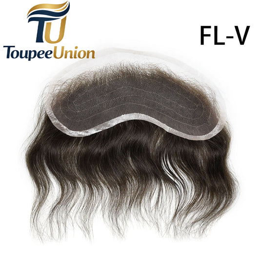 Toupeeunion Full Lace Mens Frontal Hair Piece For Forehead Remy Human Hair Patch For Hairline Hair Extension V-Shape Mens Hair System