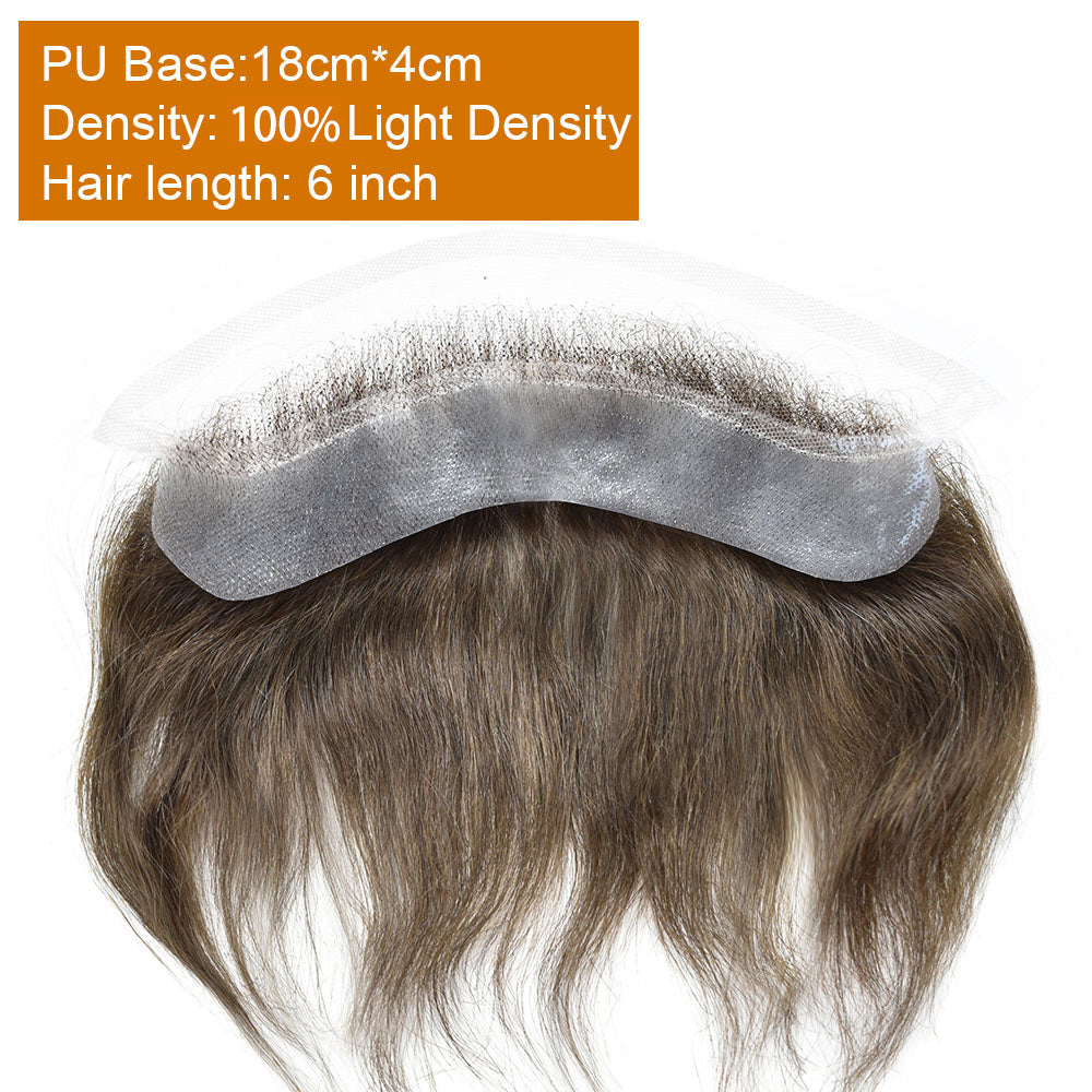 Toupeeunion Mens Frontal Hair Piece For Forehead Remy Human Hair Patch Hairline Hair Extension V-Shape Mens Topper Hair System