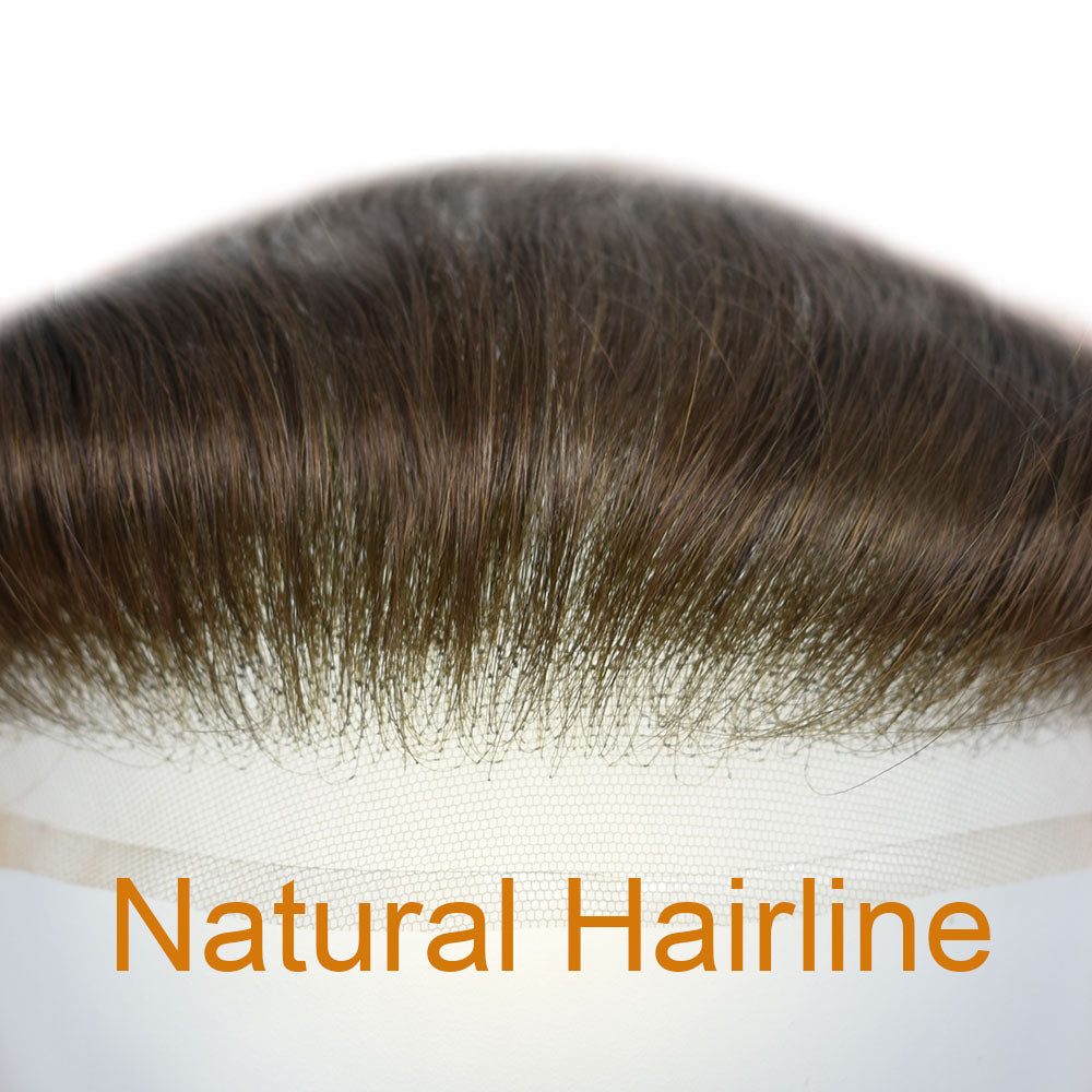 Toupeeunion Mens Frontal Hair Piece For Forehead Remy Human Hair Patch Hairline Hair Extension V-Shape Mens Topper Hair System