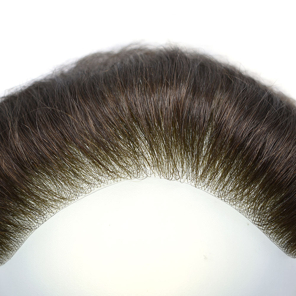 Toupeeunion Mens Frontal Hair Piece For Forehead Remy Human Hair Patch Hairline Hair Extension V-Shape Mens Topper Hair System