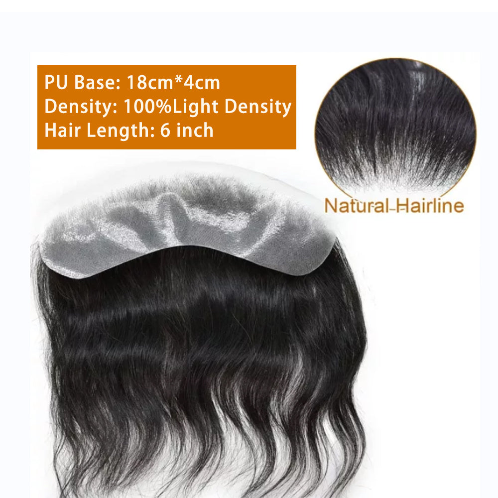 Toupeeunion Mens Frontal Hairpiece Remy Human Hair Patch Hairline Hair Extension V-Shape PU Mens Topper Hair Replacement