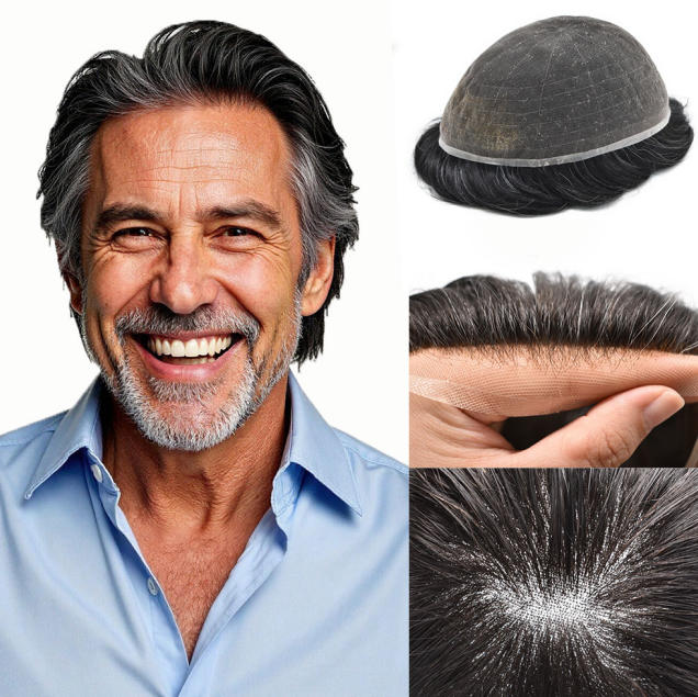 Toupeeunion Breathable Full French Lace Toupee For Men Hair System Bleached Knots Natural Hairline Mens Hair Piece