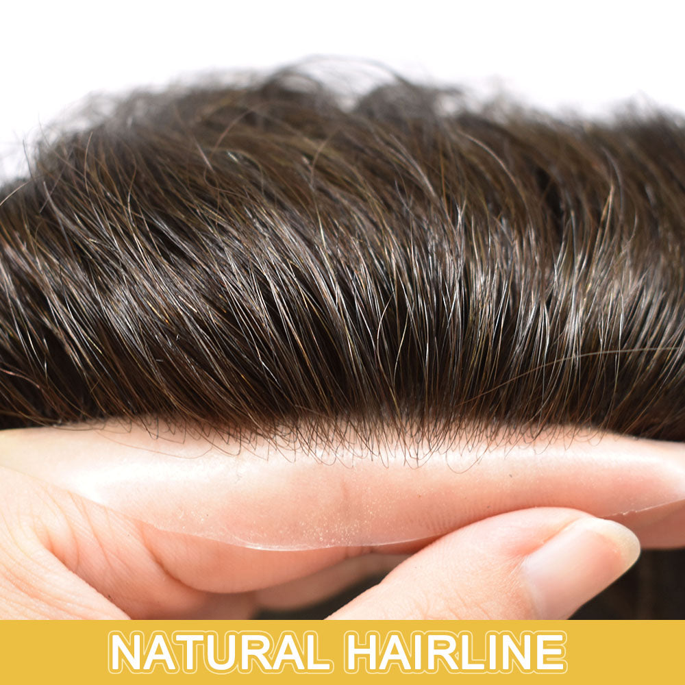 Toupeeunion Breathable French Lace Hair Piece For Men Remy Human Hair Toupee V-Looped Front Natural Hairline Men's Hairpiece