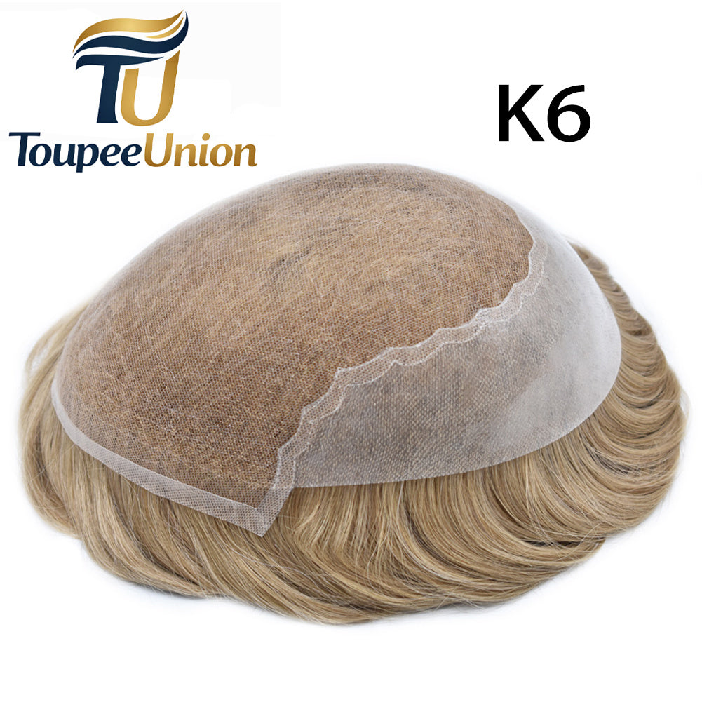 Toupeeunion French Lace Toupee Bleached Knots Natural Hairline Remy Human Hair Replacement System For Men Hairpiece