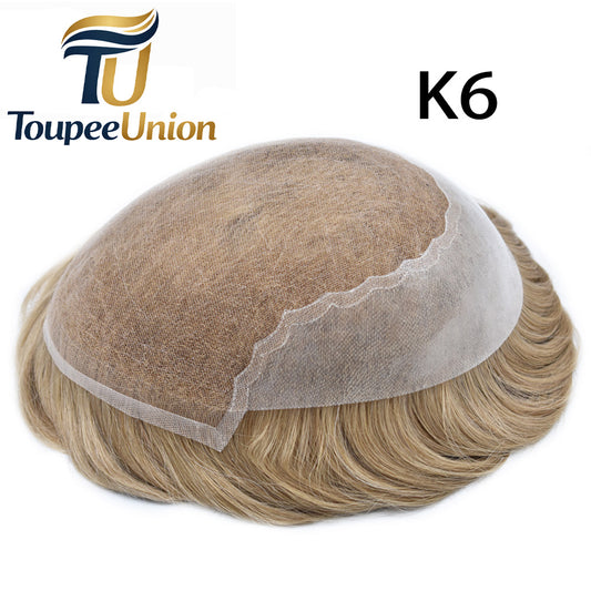 Toupeeunion French Lace Toupee Bleached Knots Natural Hairline Remy Human Hair Replacement System For Men Hairpiece
