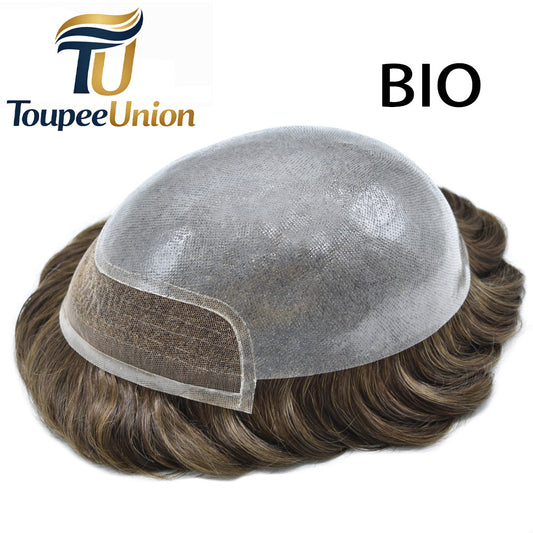 Toupeeunion Remy Human Hair Men Toupee Lace Front Realistic Hairline 0.12mm Poly Hair System Men's  Hairpiece