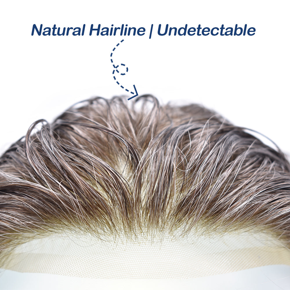 Toupeeunion French Lace Hair System Men's Toupee Remy Human Hair Bleached Knot Natural Hairline Men Hair Piece