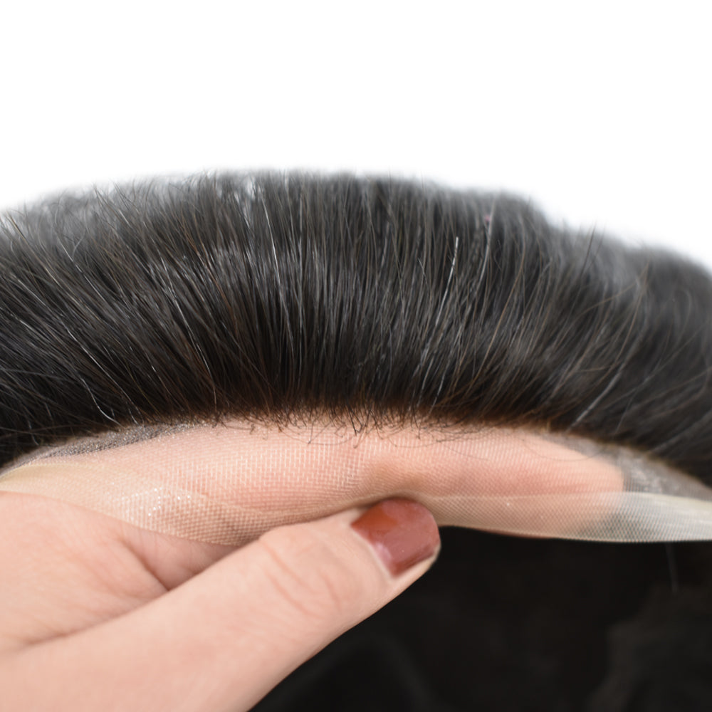 Toupeeunion Breathable Toupee For Thinning Hair Remy Human Hair System Swiss Super Welded Lace Toupee Bleached Knots Natural Hairline Mens Hairpiece