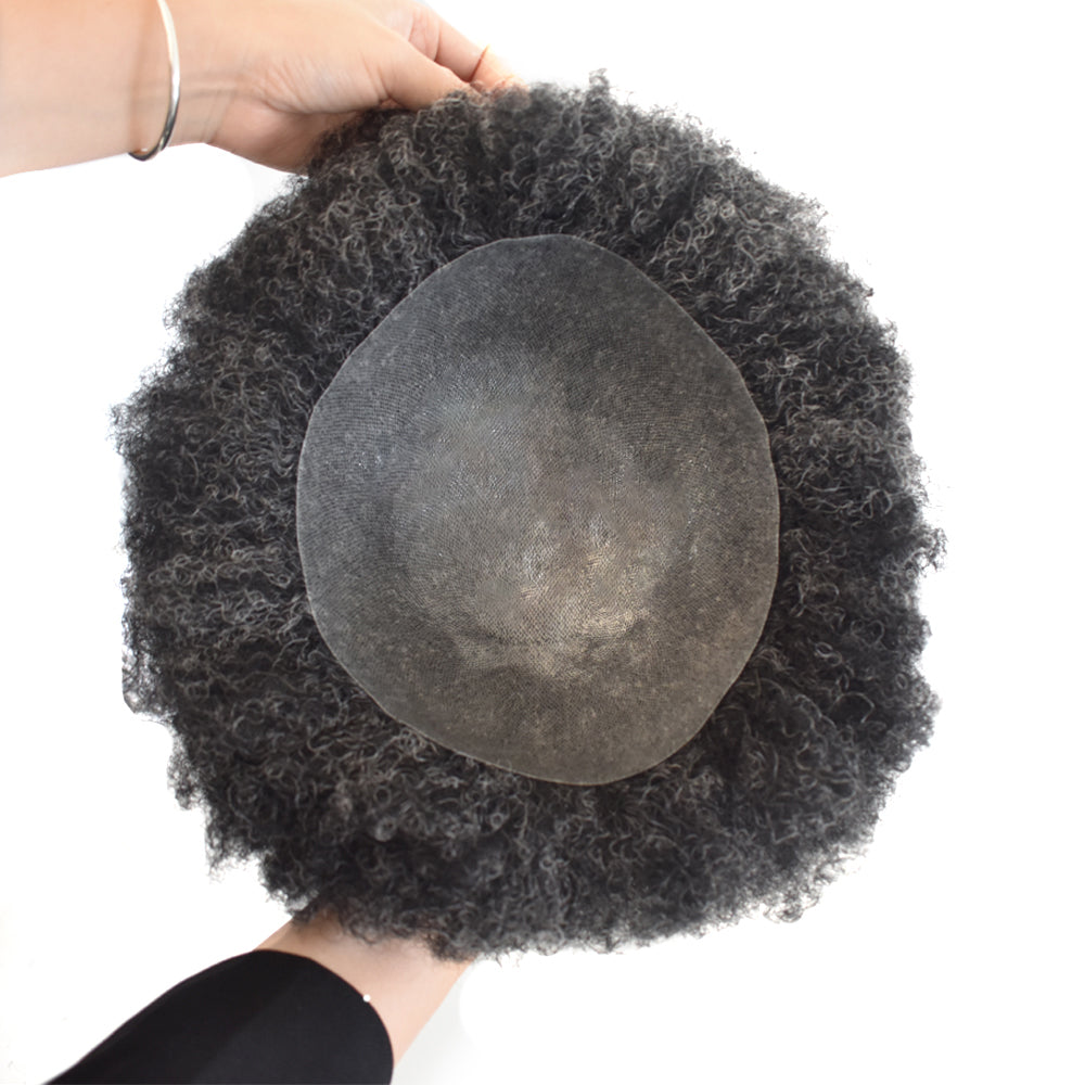 Toupeeunion Afro Toupee For Black Men Real Human Hair Poly Skin Men Wave Hair Unit Mens Hairpiece