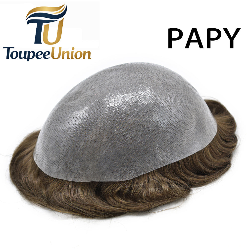 Toupeeunion 0.12mm Poly Toupee For Men Remy Human Hair Replacement System Hair Piece For Men Natural Hairline Mens Hairpiece