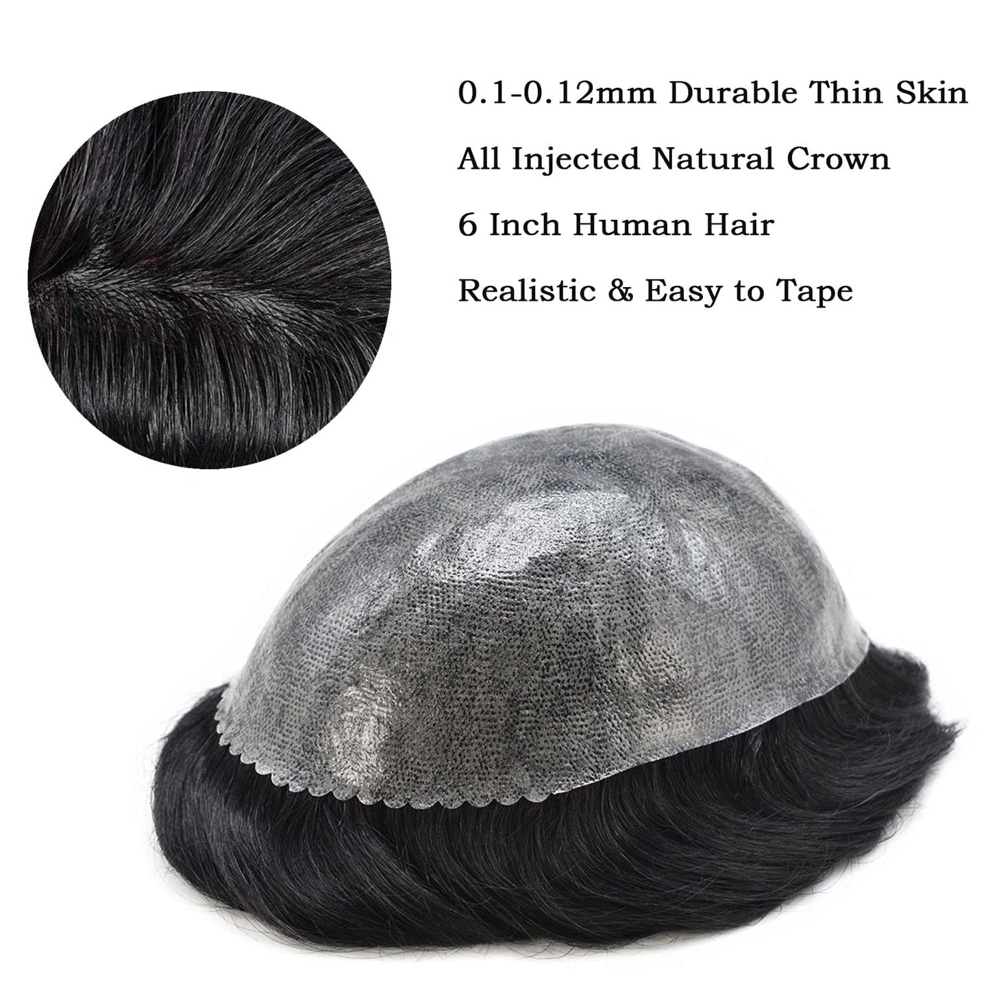 Toupeeunion Men's Toupee Remy Human Hair  Poly Injection Hair Replacement System Men Hair Piece