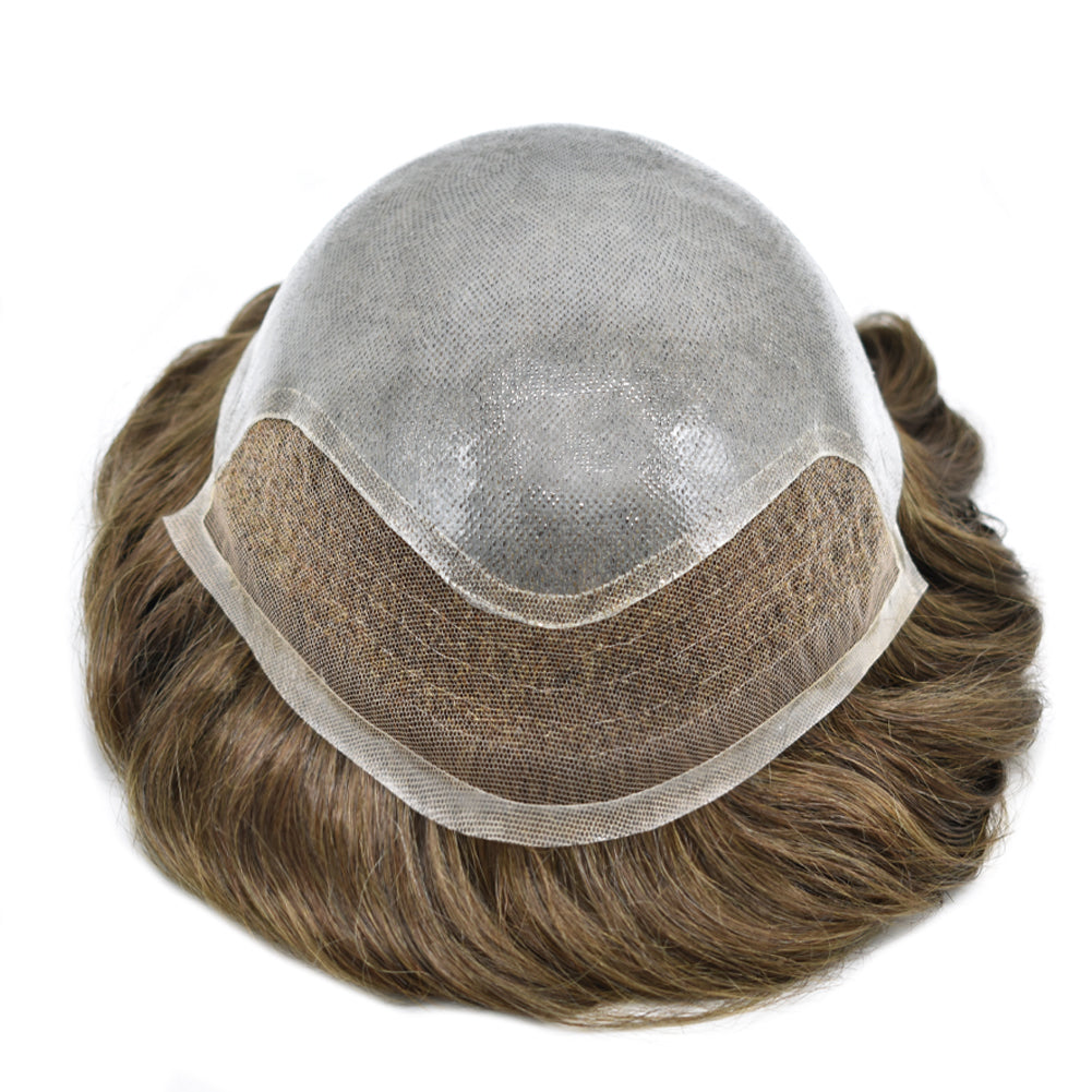Toupeeunion Remy Human Hair Men Toupee Lace Front Realistic Hairline 0.12mm Poly Hair System Men's  Hairpiece