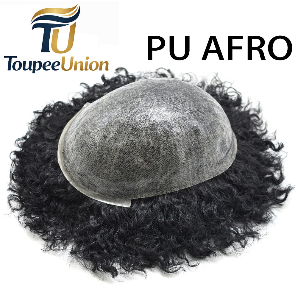 Toupeeunion Afro Hair Unit For Men Real Human Hair Toupee PU Ingection Mens Hair Piece