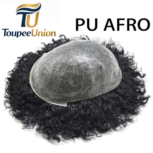 Toupeeunion Afro Hair Unit For Men Real Human Hair Toupee PU Ingection Mens Hair Piece