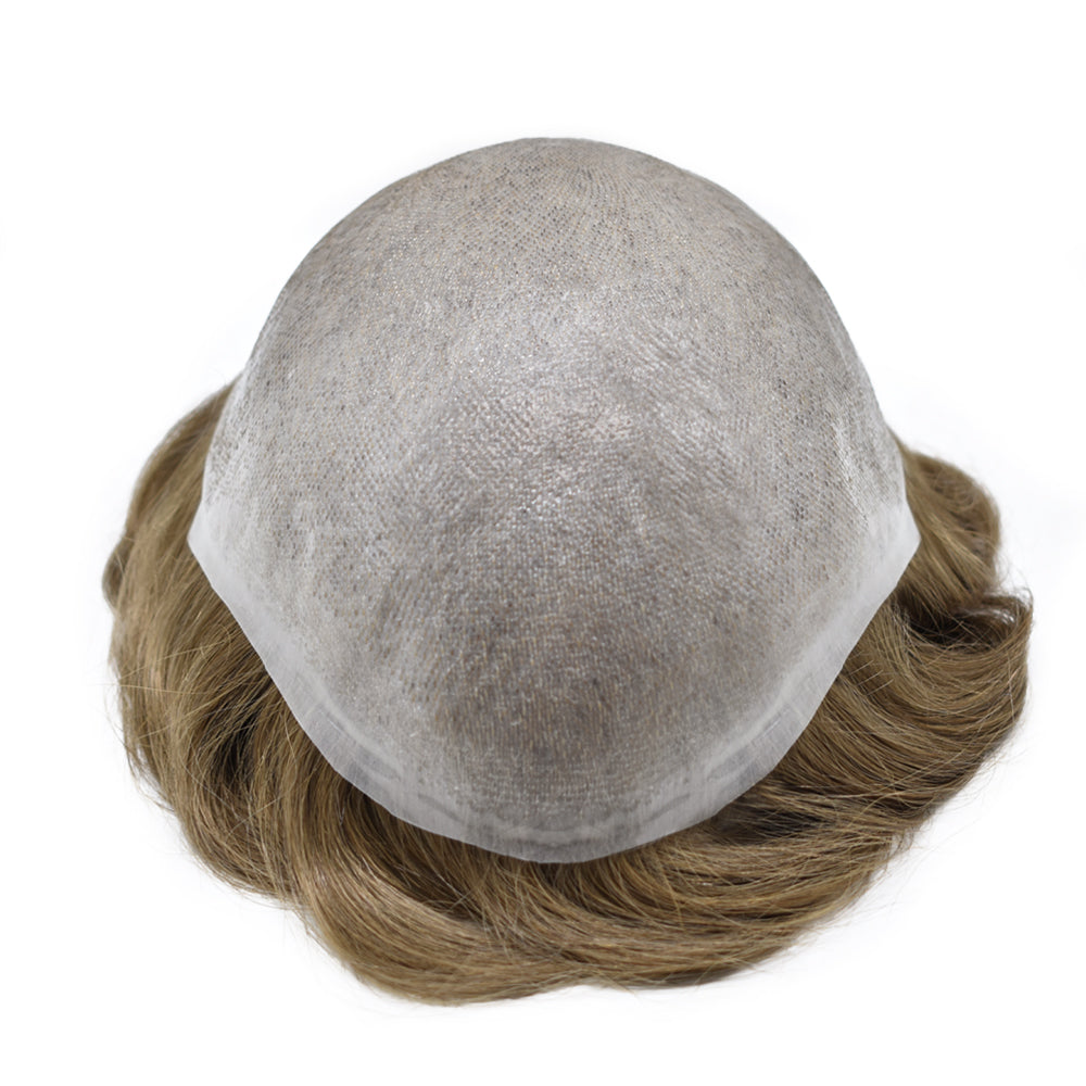 Toupeeunion 0.08mm Ultra Thin Skin Toupee Remy Human Hair Replacement System V-Looped Front Hair Piece For Men Natural Hairline Mens Hairpiece