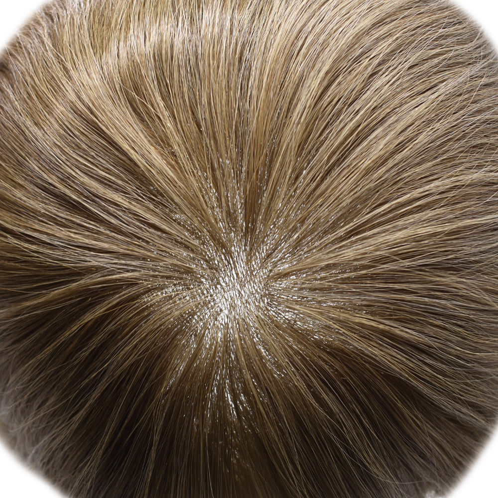 Toupeeunion 0.08mm Ultra Thin Skin Toupee Remy Human Hair Replacement System V-Looped Front Hair Piece For Men Natural Hairline Mens Hairpiece