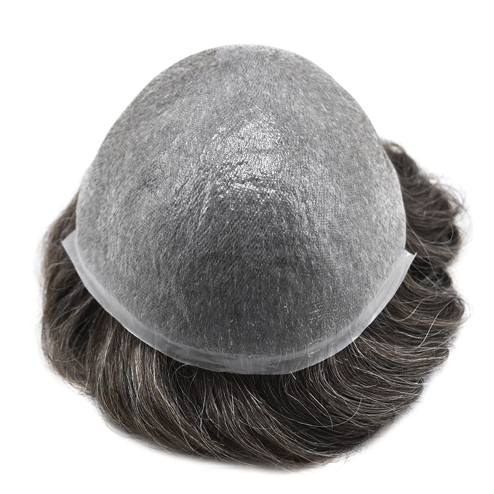 Toupeeunion 0.06mm Ultra Thin Skin Toupee For Men Remy Human Hair Replacement System V-Looped Hair Piece For Men Natural Hairline Mens Hairpiece