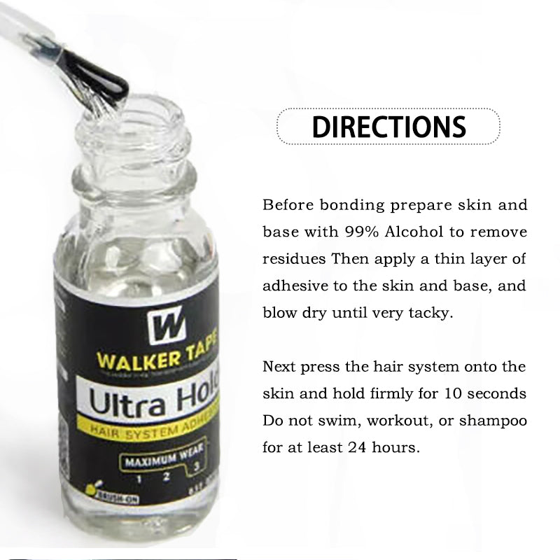 Toupeeunion Walker Tape Co. Ultra Hold Hair System Adhesive 1.4 fl oz Brush-On Long-Lasting Waterproof Wig Glue Clear-Drying Lace Wig Adhesive for Sensitive Skin